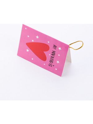 Bimotif Sevgililer Günü Temalı Tebrik Kartı, 10X7 Cm, Pembe Kalp ve Yıldızlar