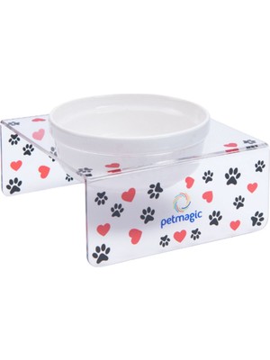 Petmagic Akrilik Beyaz Seramik Tekli Evcil Hayvan Kedi ve Mini Irk Köpek Mama Kabı Siyah Pati