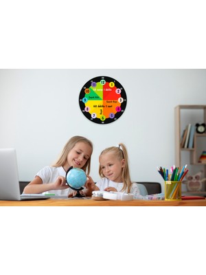 Tekno Trust Çok Renkli Öğretici Duvar Saati 48 cm / Çocuk Odası Duvar Saati /renkli Uv Baskı / 48 cm Ahşap 48 x