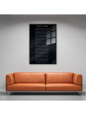 Metal Çerçeveli Temperli Cam Tablo Siyah Beyaz Istiklal Marşı