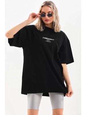 Tarz Yeri Baskılı Oversize T-Shirt Siyah