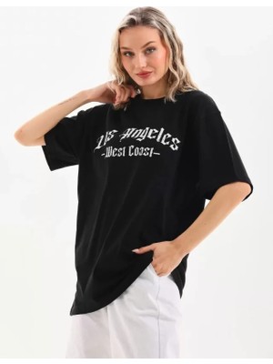 Stil Aura Unisex Baskılı Oversize T-Shirt - Siyah