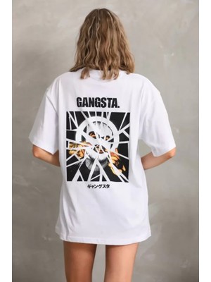 Drgy Unisex Baskılı Oversize T-Shirt - Beyaz