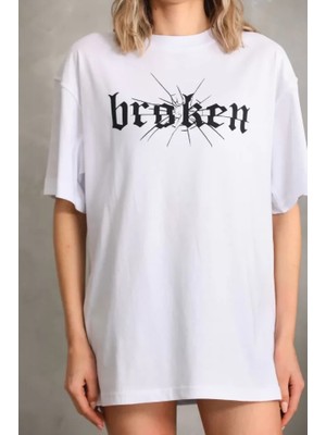 Drgy Unisex Baskılı Oversize T-Shirt - Beyaz