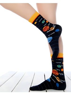 Socks And More Gezegenler Tasarımlı Renkli Çorap Unisex Soket Sm