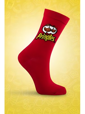 Socks And More Pringles Desenli Kırmızı Renkli Çorap Unisex Soket Çorap Sm