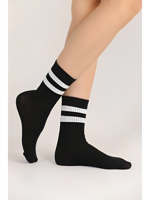 Socks And More Çizgili Kolej Tenis Siyah 5'li Çorap Seti Unisex Sm