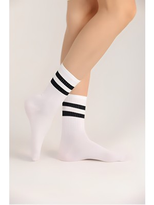 Socks And More Çizgili Kolej Tenis Beyaz Tekli Çorap Paketi Unisex Sm