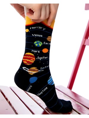 Socks And More Gezegenler Tasarımlı Renkli Çorap Unisex Soket Sm