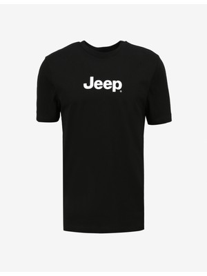 Jeep Siyah Erkek Bisiklet Yaka Baskılı T-Shirt J4SM-TST7246