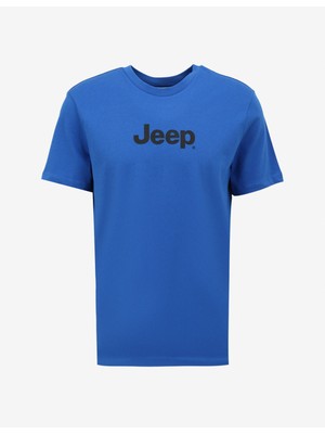 Jeep Mavi Erkek Bisiklet Yaka Baskılı T-Shirt J4SM-TST7246