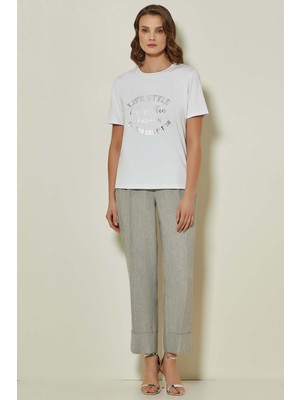 Guitar Kısa Kollu Beyaz Örme T-Shirt