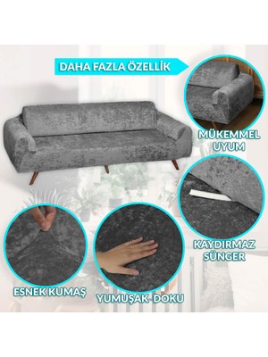 Faiend Kadife 3 kişilik koltuk örtüsü Lastikli Kanepe Örtüsü Antrasit | Lastikli Koltuk Örtüsü | Koltuk Kılıfı