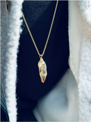 CAPO By Aytaç Yamaç Doğal Taş Sitrin Kolye Uçlu Çelik Zincir Kolye 65CM 2mm