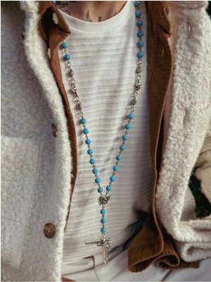 CAPO By Aytaç Yamaç Turkuaz Taşlı Motorcu Tarzı Kurukafa Erkek Kolye