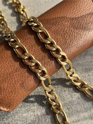 CAPO By Aytaç Yamaç Figaro Model Çelik Örme Zincir Kolye 316L Çelik Kolye Altın Rengi