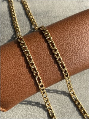 CAPO By Aytaç Yamaç Figaro Model Çelik Örme Zincir Kolye 316L Çelik Kolye Altın Rengi 5mm 60CM