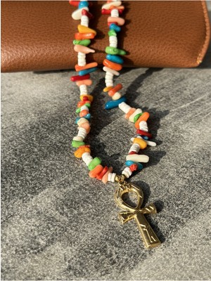 CAPO By Aytaç Yamaç Antik Mısır Ankh Sembolü Kolye Uçlu Mercan Taşlı Çakra Kolye