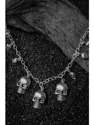 CAPO By Aytaç Yamaç Kurukafalı Kolye 55CM Gümüş Kaplama Eskitme Motorcu Punk Rock Tarzı