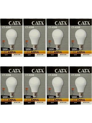 Cata CT-4266 12W 6400K (Beyaz Işık) E27 Duylu LED Ampul (8 Adet)