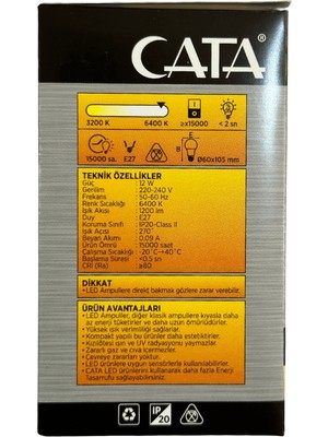 Cata CT-4266 12W 6400K (Beyaz Işık) E27 Duylu LED Ampul (8 Adet)