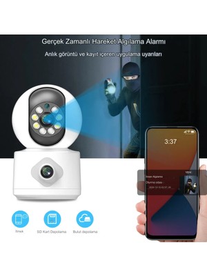Qasul 2k Iç Mekan Çift Lensli Güvenlik Kamerası Kablosuz Wifi Kamera Tam Renkli Gece Görüşü 4mp Iç Mekan Dış Mekan 2 Yönlü Ses 1080P Ev Güvenlik Kamerası