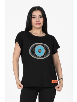 Nurneva Göz Baskılı Kesik Kol Tshirt Siyah