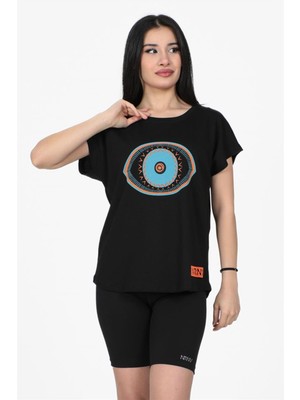 Nurneva Göz Baskılı Kesik Kol Tshirt Siyah