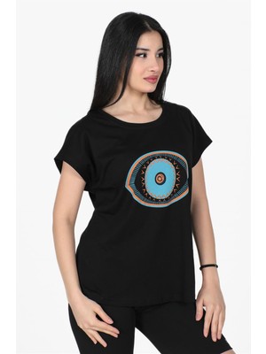 Nurneva Göz Baskılı Kesik Kol Tshirt Siyah