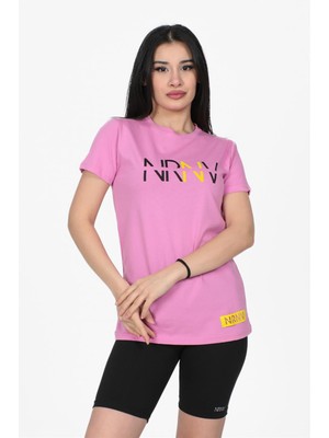 Nurneva Nrnv Baskılı Bisiklet Yaka Normal Kalıp Tshirt Lila