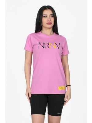 Nurneva Nrnv Baskılı Bisiklet Yaka Normal Kalıp Tshirt Lila