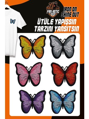Fantastic Ütü ile Yapışan Dokuma Arma Seti Patch Yama Simli Kelebek Modeli (6 Adet)