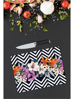 Aylina Renkli Çiçekler | Cam Kesme Tahtası |  25 x 35 cm