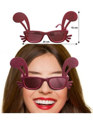 Pandoli Simli Pembe Renk Tavşan Kulağı Şekilli Parti Gözlüğü 1 Adet 20X10 cm Hawai