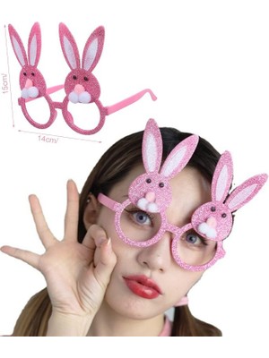 Pandoli Pembe Renk Simli Tavşan Şeklinde Camsız Parti Gözlüğü 1 Adet 14X15 cm