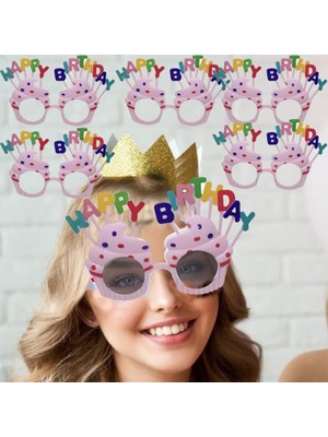 Pandoli Happy Birthday Krema Gözlük Pembe Renk Çocuk Yetişkin Uyumlu 6 Adet Hawai Retro