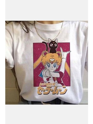 Populus Sailor Moon Cute Beyaz Tişört