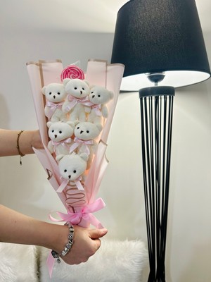 Salish Store Premium Teddy Bear Buketi Pembe Şekerli Kadınlar İçin Sevgiliye Doğum Günü Hediyesi