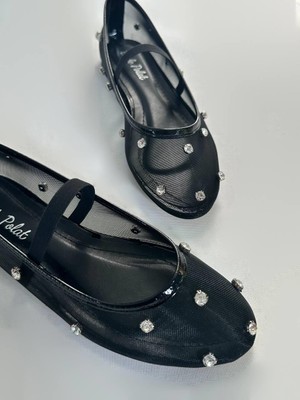 Dicle Polat Shoes Bianca Siyah File Taşlı Ve Lastik Kadın Babet