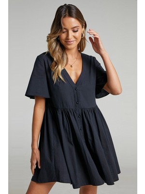 Madmext Siyah Düğmeli Mini Elbise MG1621