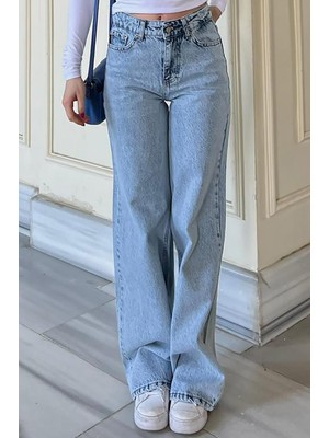 Madmext Buz Mavisi Straight Wide Kadın Jean MG1996