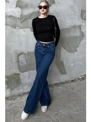 Madmext Koyu Mavi Straight Wide Kadın Jean MG1996
