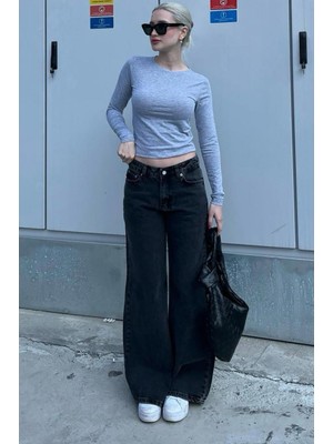 Madmext Siyah Straight Wide Kadın Jean MG1996