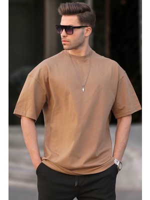 Madmext Erkek Kapuçino Oversize Fit Basic Tişört 6066