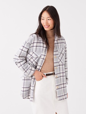 LC Waikiki Lcw Vision Ekose Uzun Kollu Oversize Kadın Gömlek Ceket