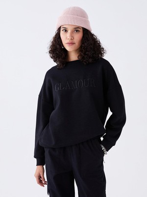 LC Waikiki Lcw Vision Bisiklet Yaka Nakışlı Uzun Kollu Oversize Kadın Sweatshirt