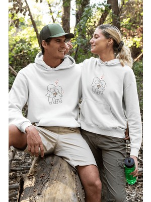 Populus Çiçekli Sevgili/çift/arkadaşlık 2'li Kapşonlu Sweatshirt Seti