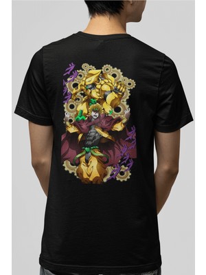 Populus Jojos Bizarre Dio Brando Ön-Arka Baskılı Siyah Tişört