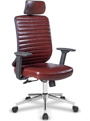 Turkea Cars Yönetici Koltuğu Deri Kaplama Krom Ayaklı 3D Kolçaklı Konforlu Ofis Koltuğu