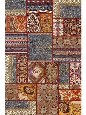 Depoba Tona Patchwork Kadife Yıkanabilir Kaymaz Pamuk Tabanlı Salon Halısı